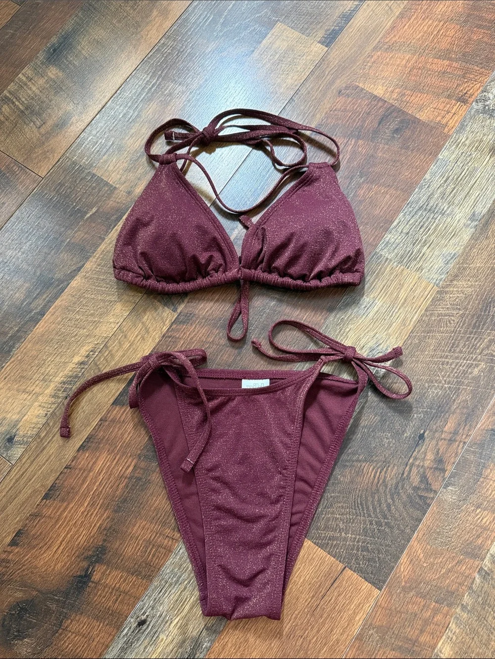 Wild Fable Burgundy Metallic String Bikini Set Size Small